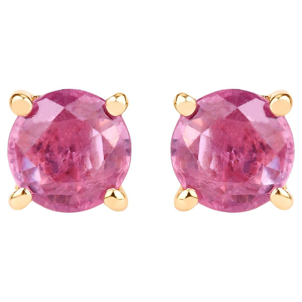 Pink Sapphire Stud Earrings 1.29 Carats 10K Yellow Gold