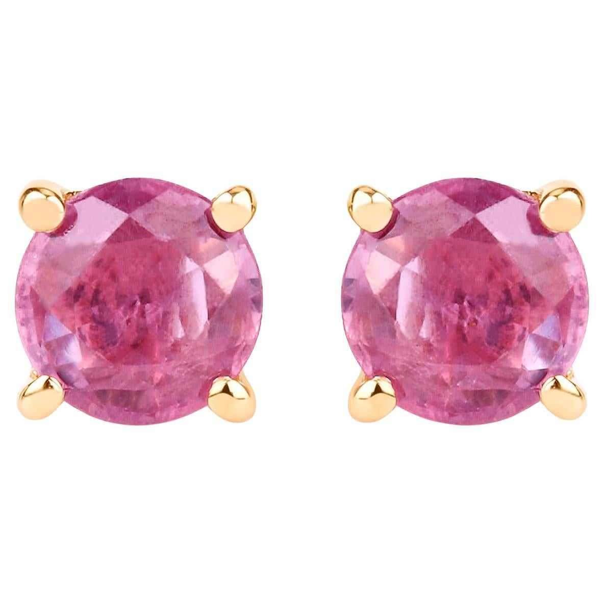 Pink Sapphire Stud Earrings 1.29 Carats 10K Yellow Gold