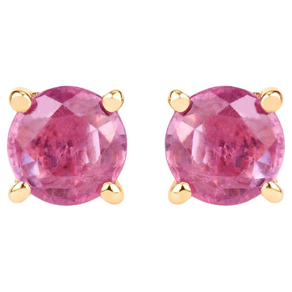 Pink Sapphire Stud Earrings 1.29 Carats 10K Yellow Gold
