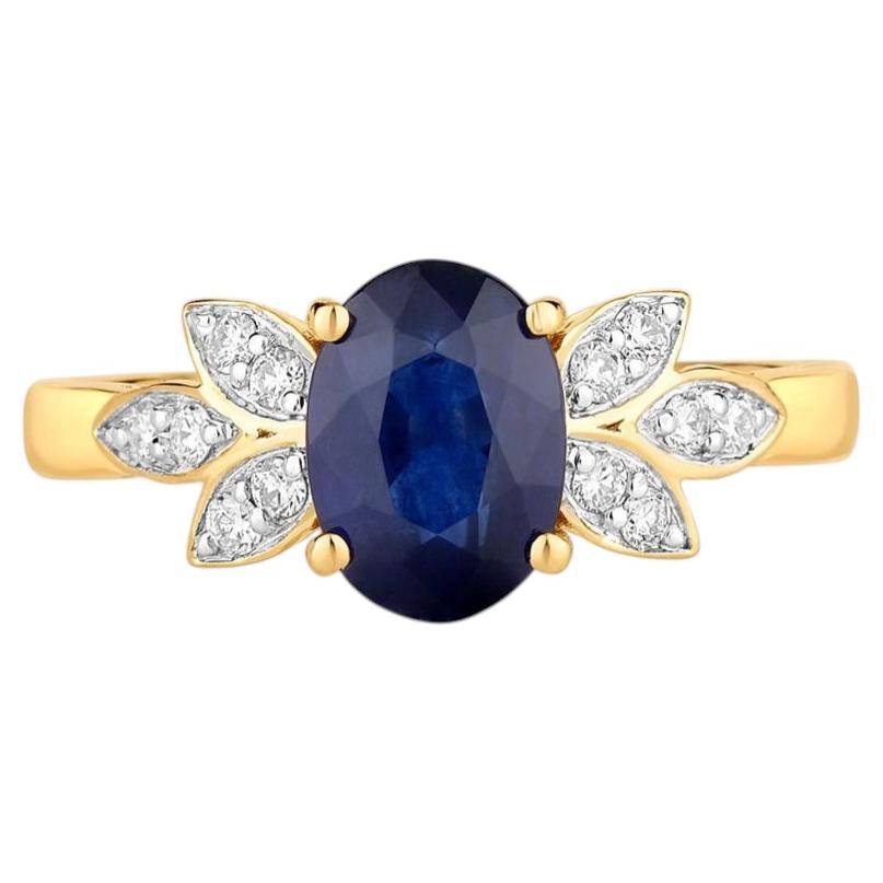 Blue Sapphire Ring With Diamonds 2.1 Carats 18K Yellow Gold
