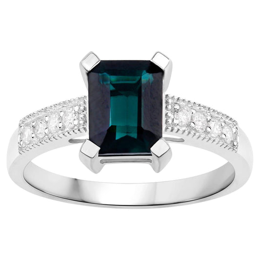 Natural Green Tourmaline Ring With Diamonds 1.88 Carats 14K White Gold
