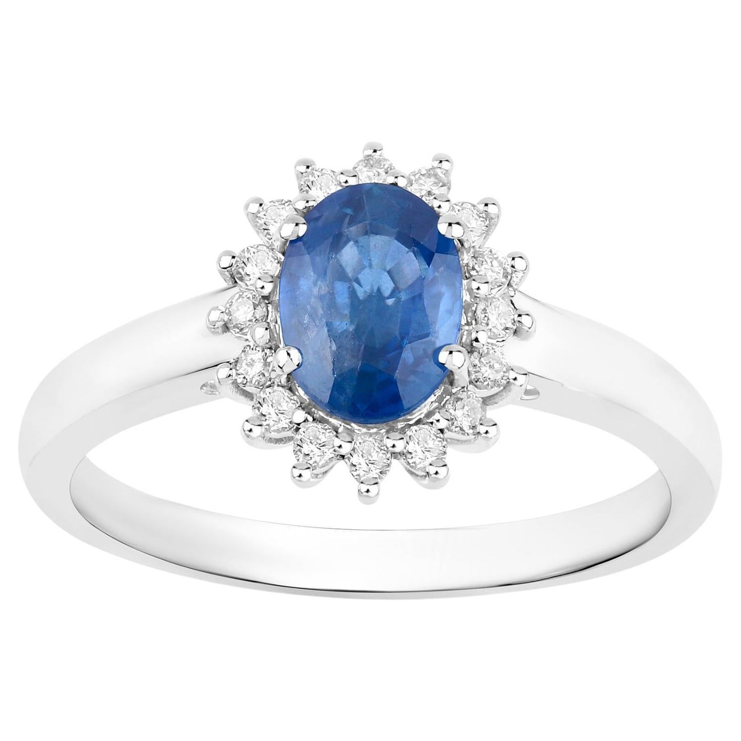 Natural Sapphire Ring With Diamonds 1.08 Carats 10K White Gold