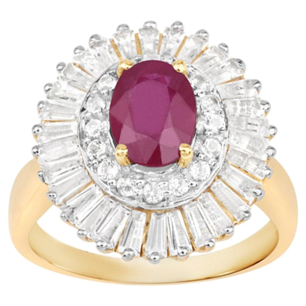 Ruby Ring With White Topaz 3.7 Carats Gold Plated Silver