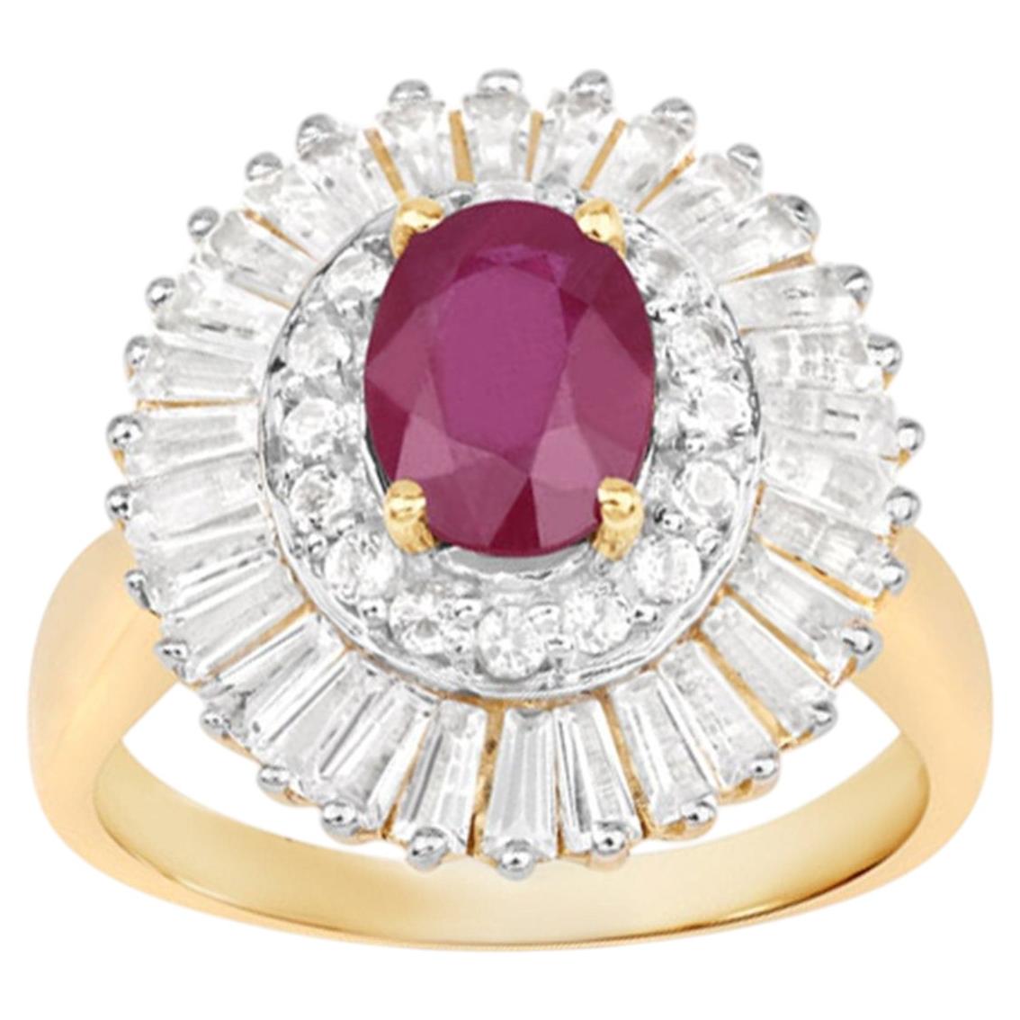 Ruby Ring With White Topaz 3.7 Carats Gold Plated Silver
