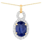 Blue Sapphire Pendant With Diamonds 3.58 Carats 18K Yellow Gold
