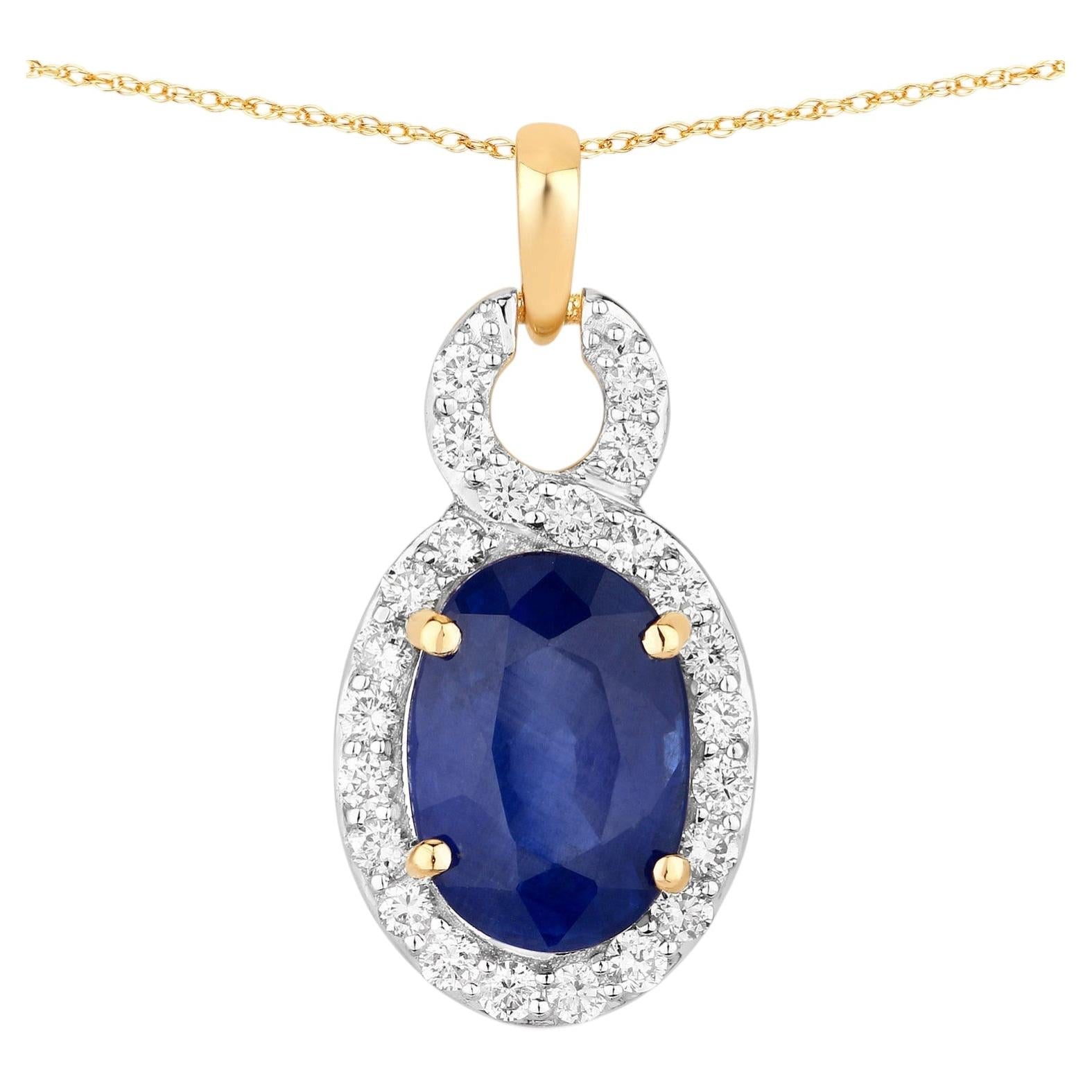 Blue Sapphire Pendant With Diamonds 3.58 Carats 18K Yellow Gold