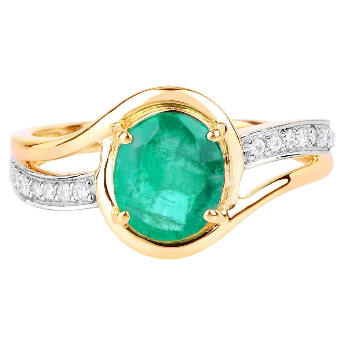 Zambian Emerald Ring With Diamonds 1.58 Carats 14K Yellow Gold