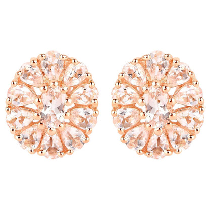 Morganite Flower Cocktail Earrings 3.34 Carats Total 18K Rose Gold Plated