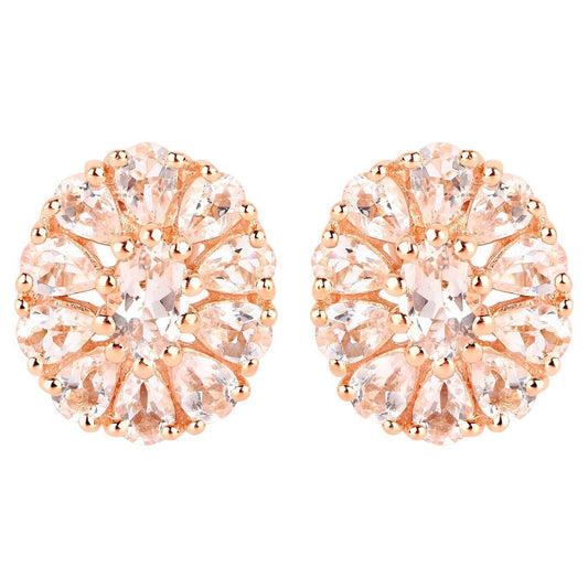 Morganite Flower Cocktail Earrings 3.34 Carats Total 18K Rose Gold Plated