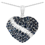 Blue Sapphire Heart Pendant With White Topaz 4.58 Carats Sterling Silver