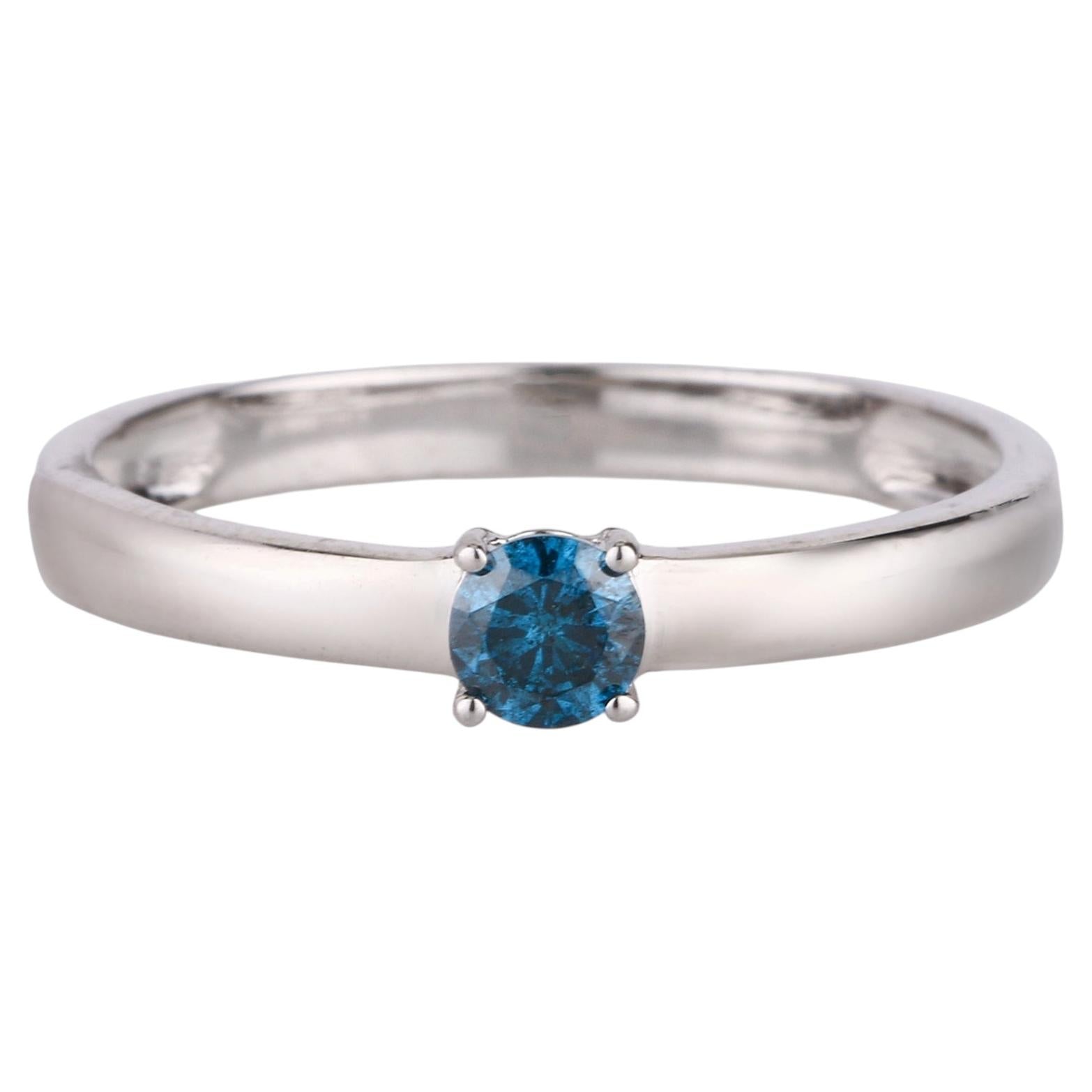 Blue Diamond Ring 0.2 Carats 9K White Gold