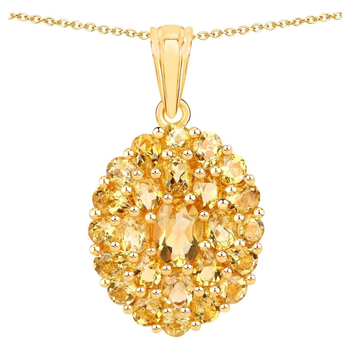 Citrine Cluster Pendant 4.08 Carats Gold Plated Silver