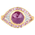 Pink Sapphire Ring With White Topaz 2.96 Carats Gold Plated Silver