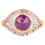 Pink Sapphire Ring With White Topaz 2.96 Carats Gold Plated Silver