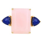 Pink Opal Ring With Lapis Lazuli 12.1 Carats Gold Plated Silver