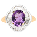 Amethyst Ring With White Topaz 3.28 Carats Gold Plated Silver
