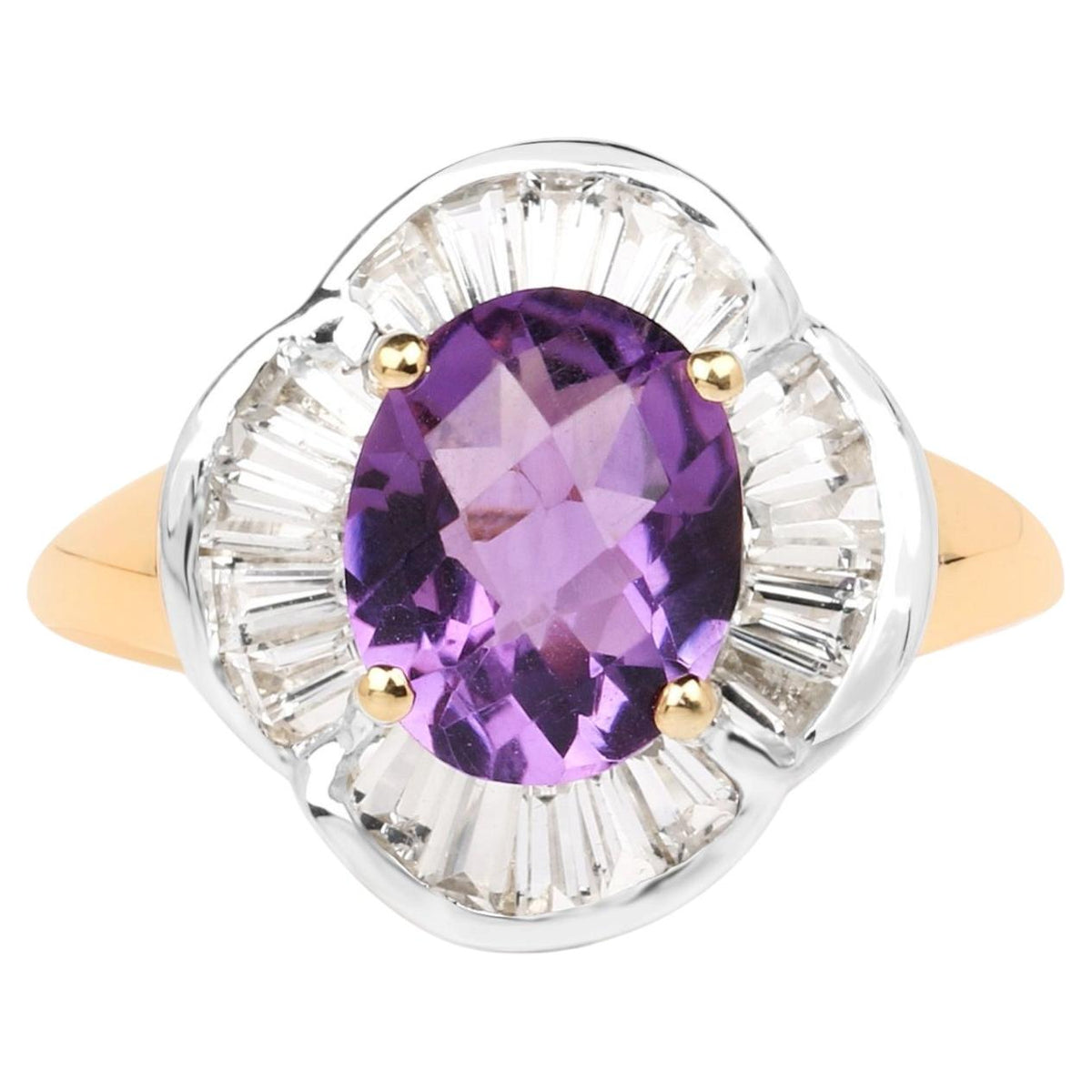 Amethyst Ring With White Topaz 3.28 Carats Gold Plated Silver