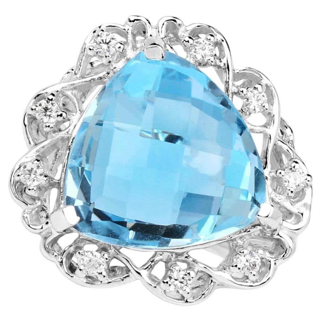 Blue Topaz Ring With White Zircon 10.9 Carats Sterling Silver