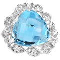 Blue Topaz Ring With White Zircon 10.9 Carats Sterling Silver