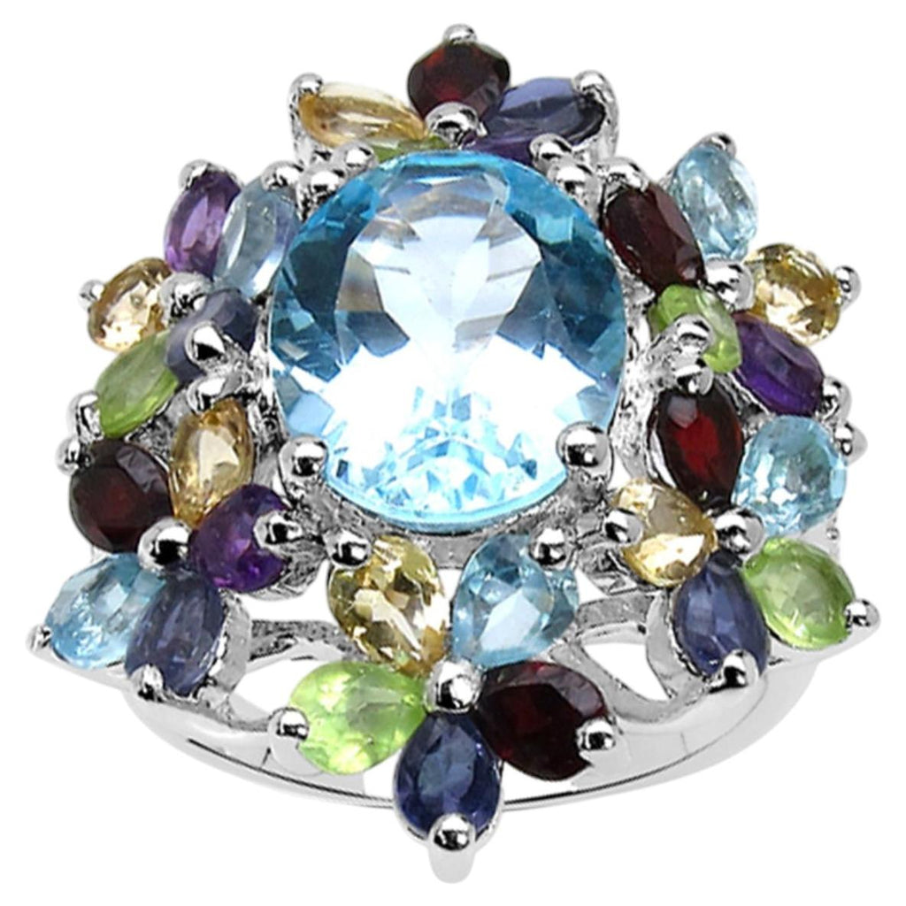 Natural Mixed Gemstones Ring 10.2 Carats Sterling Silver