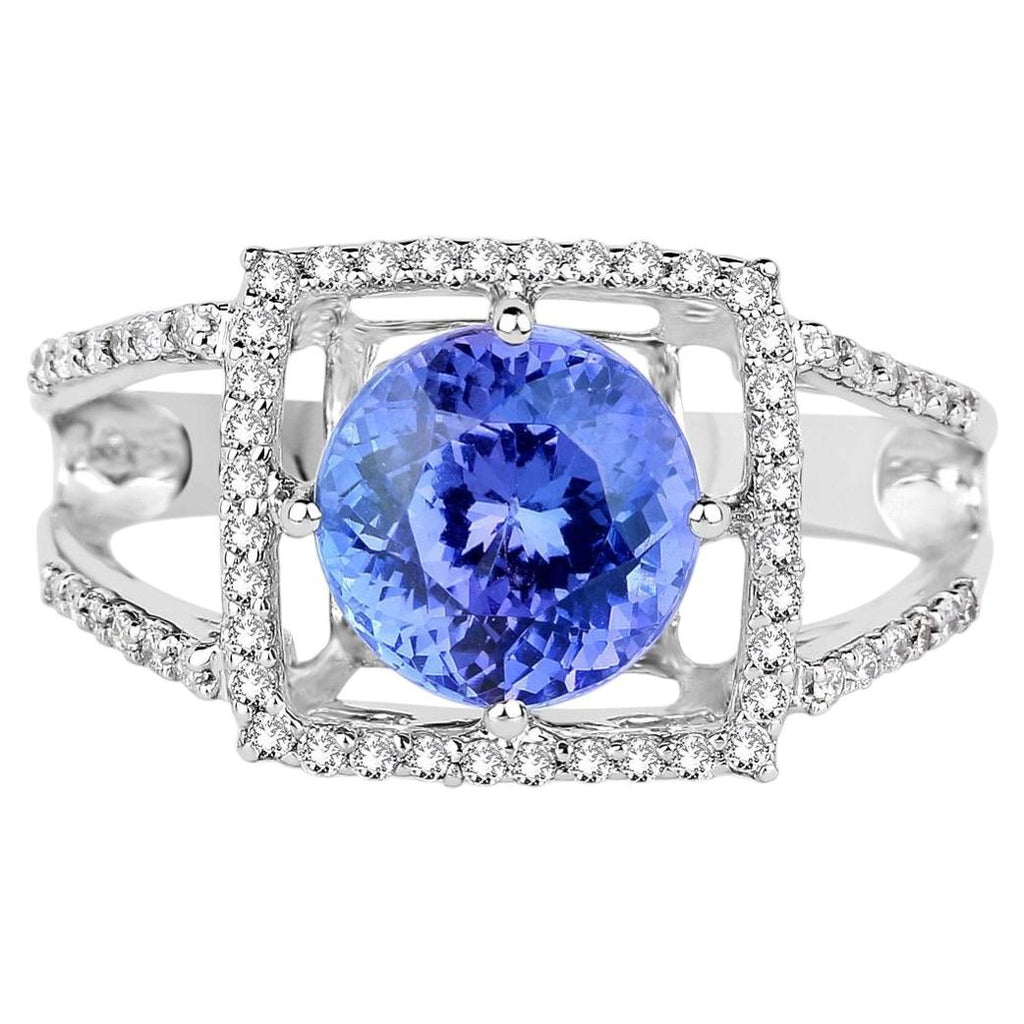 Tanzanite Ring With Diamonds 3.24 Carats 14K White Gold