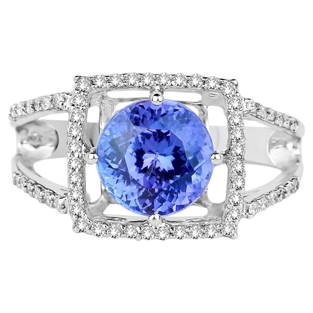 Tanzanite Ring With Diamonds 3.24 Carats 14K White Gold