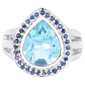 Blue Topaz Ring With Blue Sapphire 5.38 Carats Sterling Silver