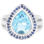 Blue Topaz Ring With Blue Sapphire 5.38 Carats Sterling Silver