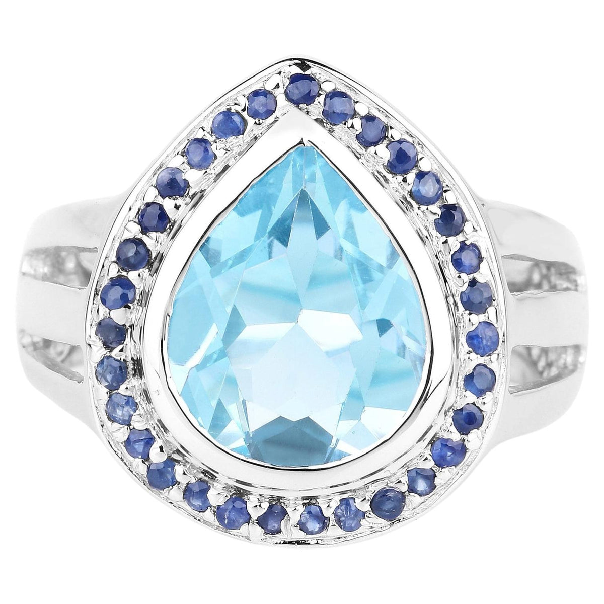 Blue Topaz Ring With Blue Sapphire 5.38 Carats Sterling Silver