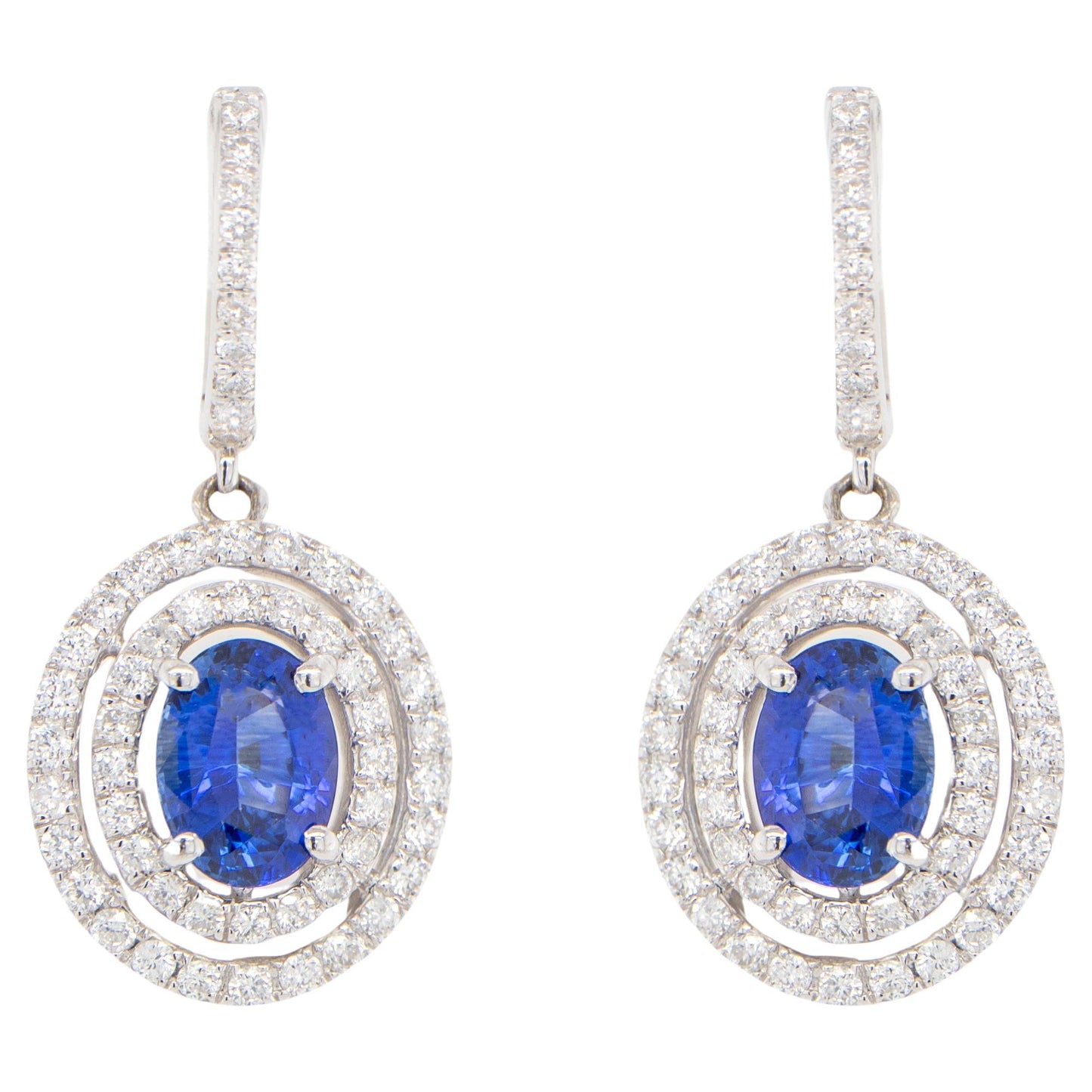 Blue Sapphire Dangle Earrings With Diamonds 3.28 Carats 18K Gold