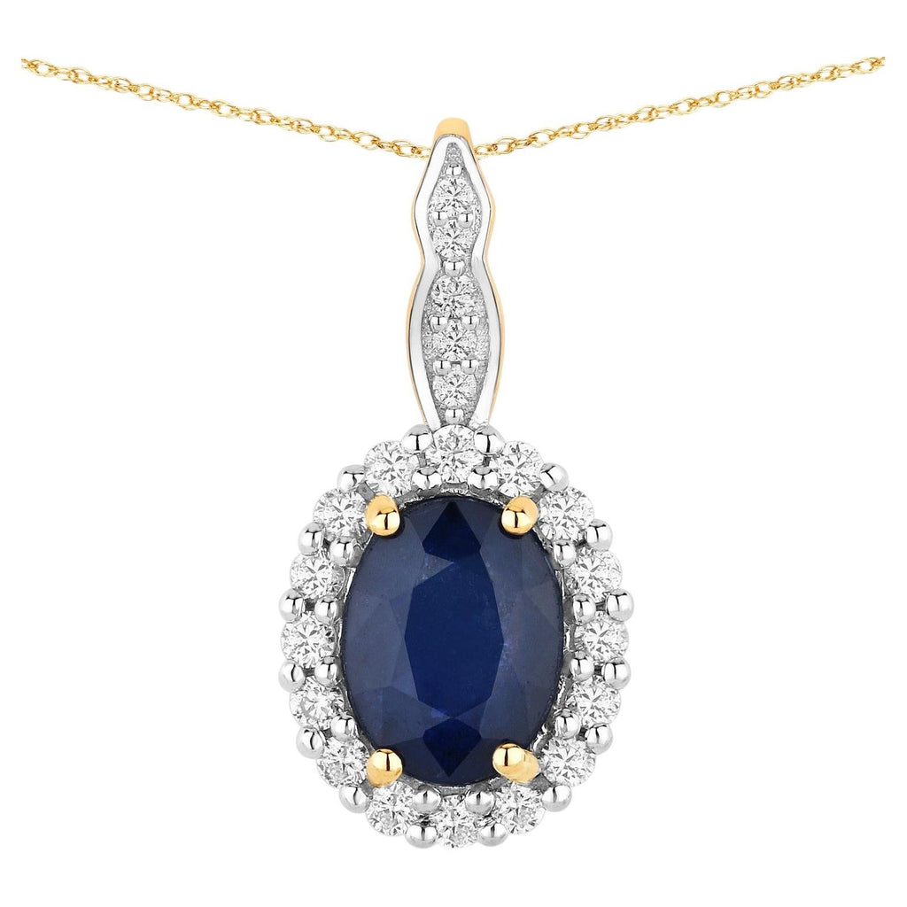 Blue Sapphire Pendant With Diamonds 1.75 Carats 14K Yellow Gold