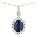 Blue Sapphire Pendant With Diamonds 1.75 Carats 14K Yellow Gold