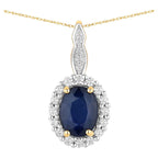 Blue Sapphire Pendant With Diamonds 1.75 Carats 14K Yellow Gold
