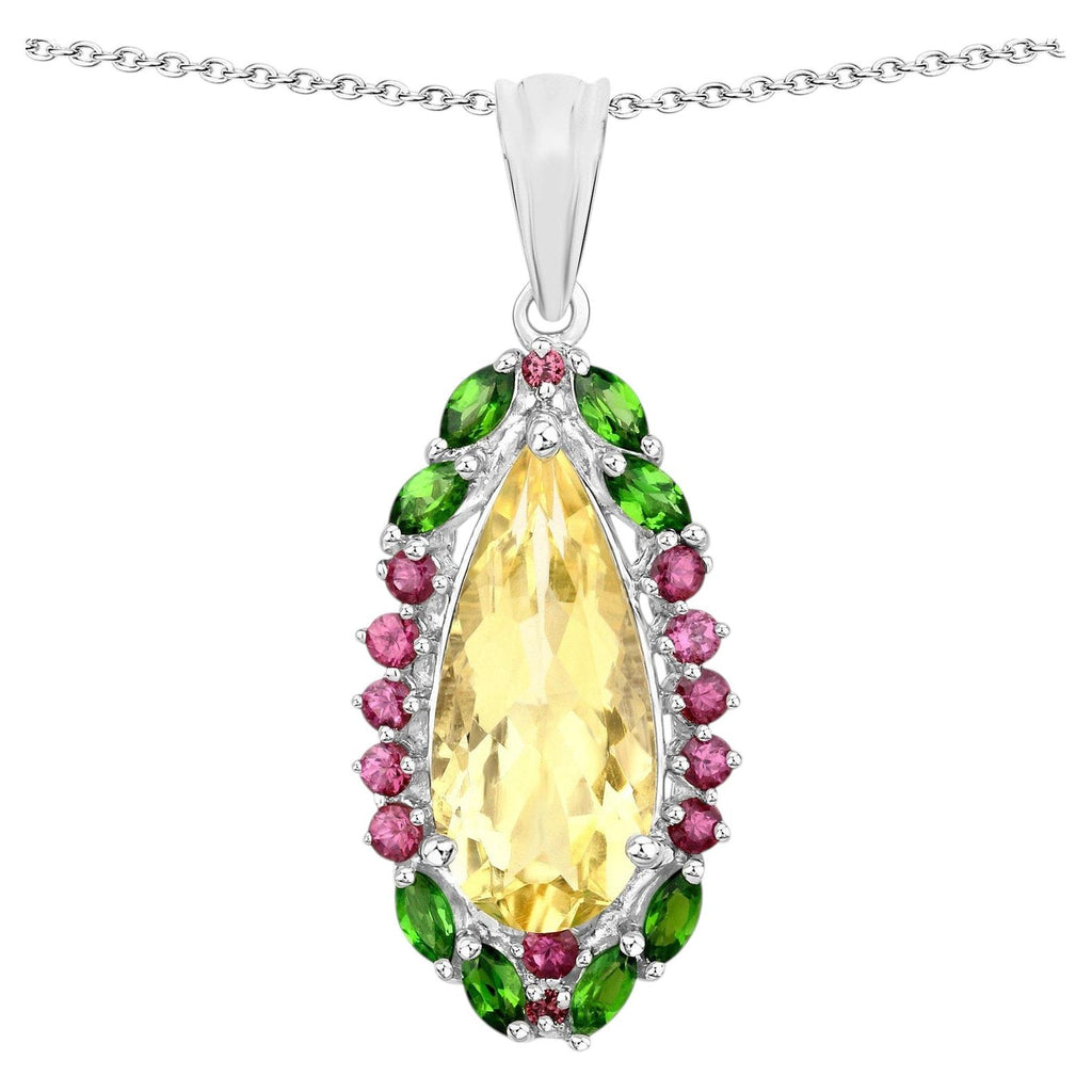 Citrine Pendant Rhodolite Garnet and Chrome Diopside 6.12 Carats Sterling Silver