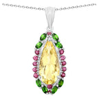Citrine Pendant Rhodolite Garnet and Chrome Diopside 6.12 Carats Sterling Silver