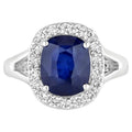 Blue Sapphire Ring With Diamonds 4.3 Carats 18K White Gold