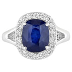 Blue Sapphire Ring With Diamonds 4.3 Carats 18K White Gold