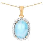 Larimar Pendant With White Topaz 13.5 Carats Gold Plated Silver