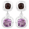 Amethyst Dangle Earrings With Smoky Quartz 6.56 Carats Sterling Silver