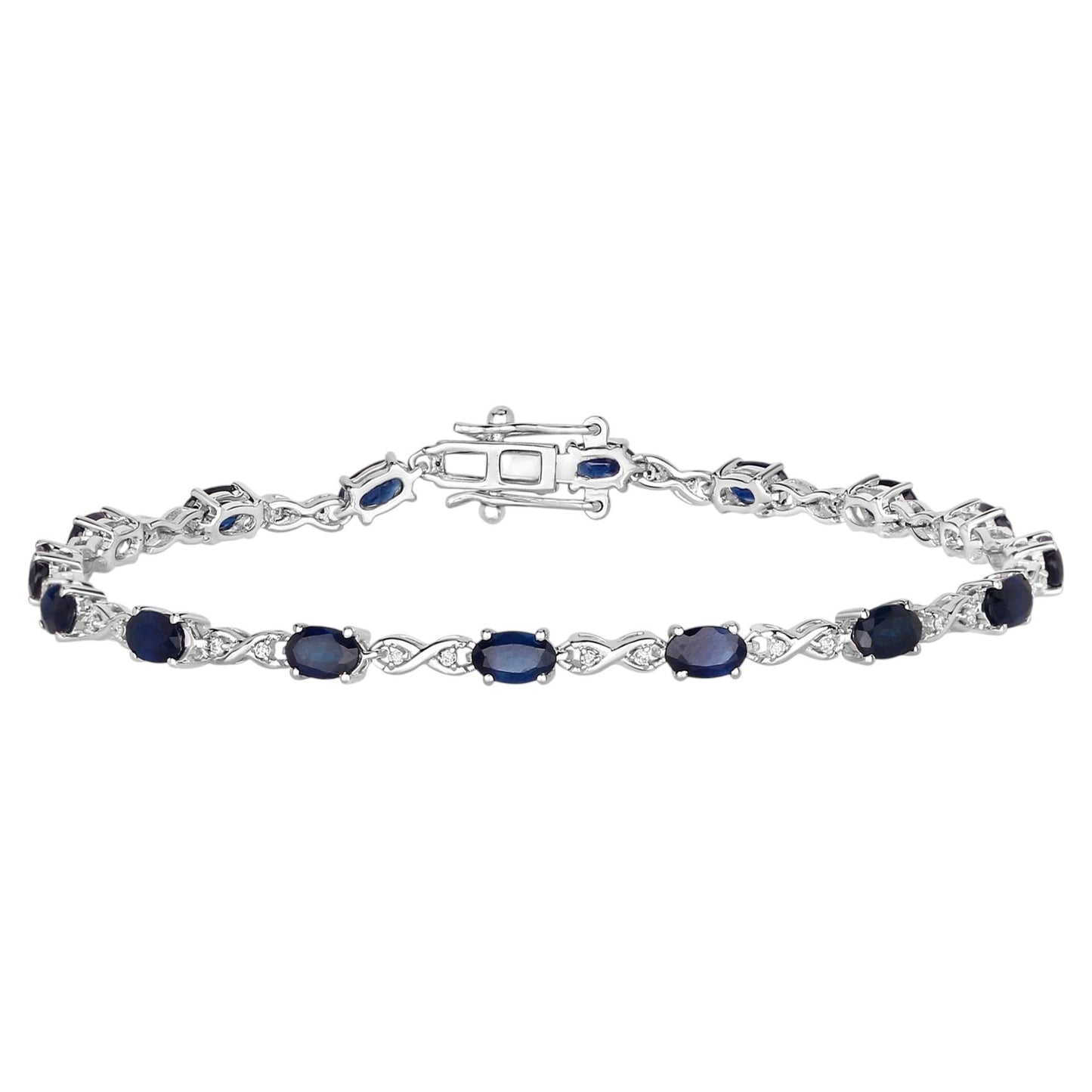 Blue Sapphire Bracelet With Diamonds 3.6 Carats 14K White Gold