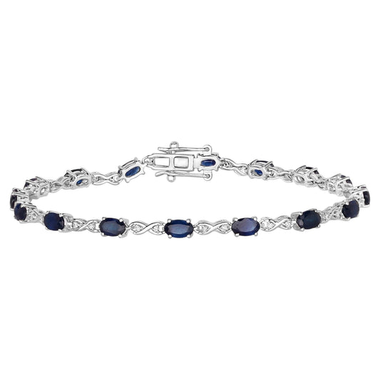 Blue Sapphire Bracelet With Diamonds 3.6 Carats 14K White Gold