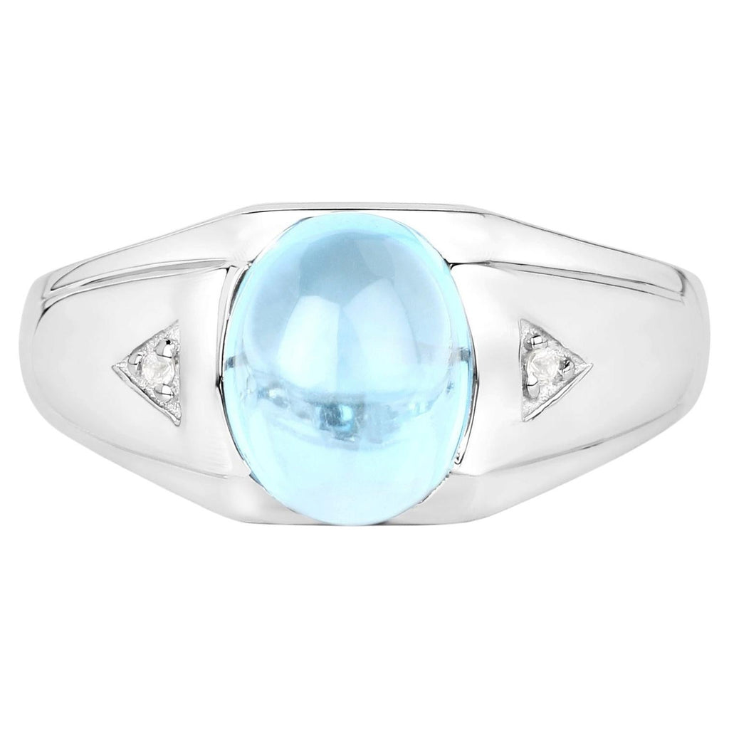 Swiss Blue Topaz Ring With White Topaz 3.66 Carats Gold Plated Silver