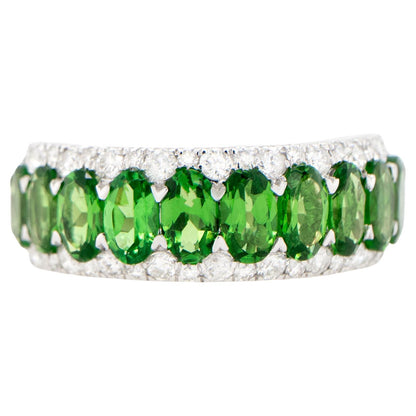 Tsavorite Band Ring With Diamonds 2 Carats 18K Gold