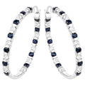 Natural Blue Sapphire Hoop Earrings White Topaz 4.34 Carats Sterling Silver