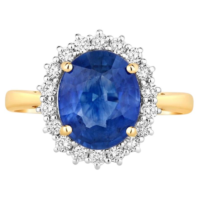 Blue Sapphire Ring With Diamonds 4.14 Carats 18K Yellow Gold
