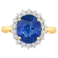 Blue Sapphire Ring With Diamonds 4.14 Carats 18K Yellow Gold