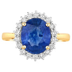 Blue Sapphire Ring With Diamonds 4.14 Carats 18K Yellow Gold