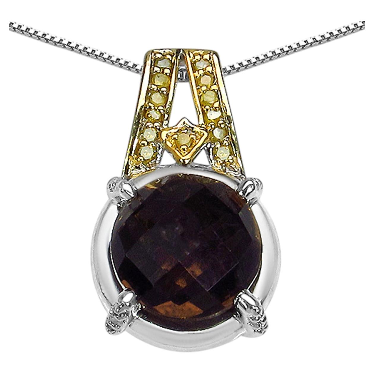 Smoky Quartz Pendant With Multicolor Diamonds 3.12 Carats Sterling Silver