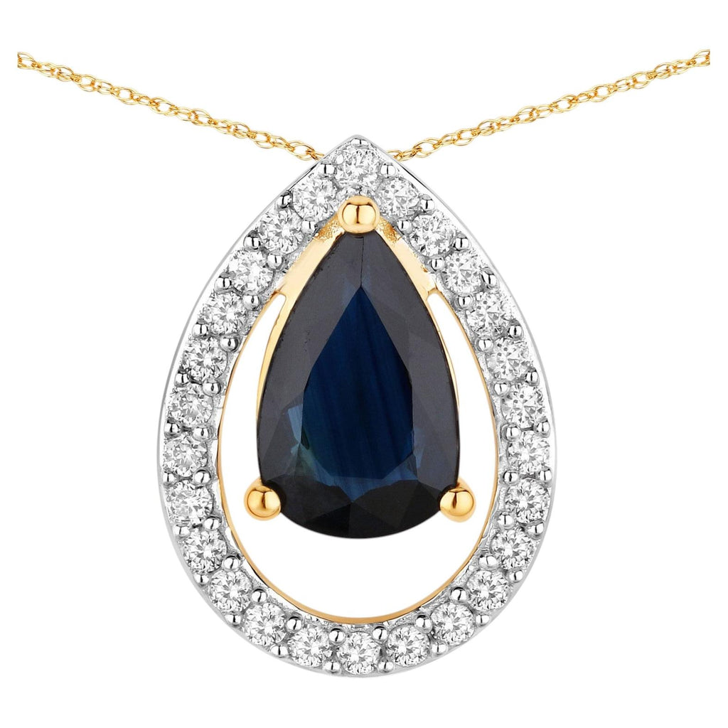 Blue Sapphire Pendant With Diamonds 1.12 Carats 14K Yellow Gold