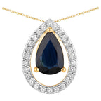 Blue Sapphire Pendant With Diamonds 1.12 Carats 14K Yellow Gold